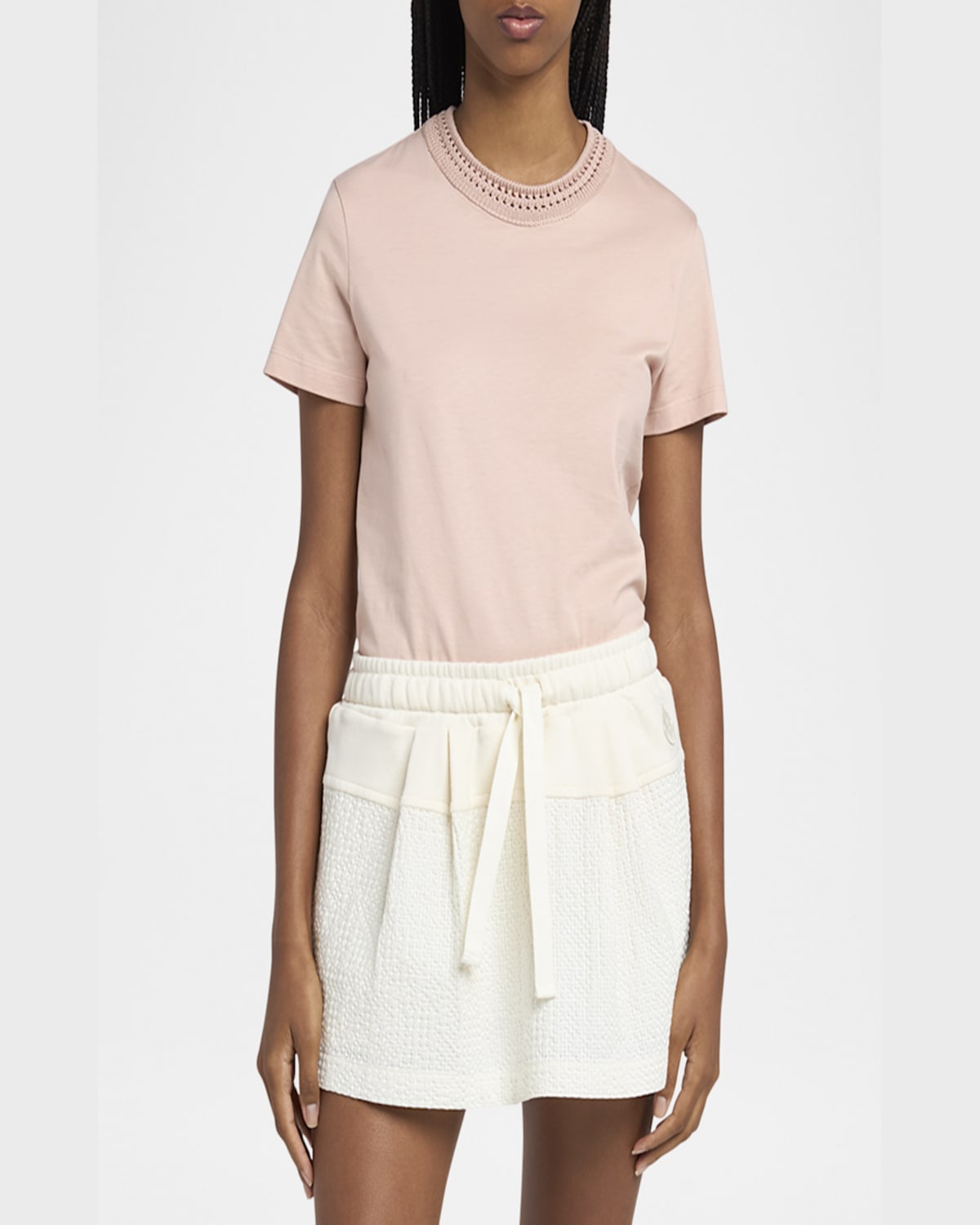 Moncler T-shirt En Coton Avec Détails En Crochet In Light Pink