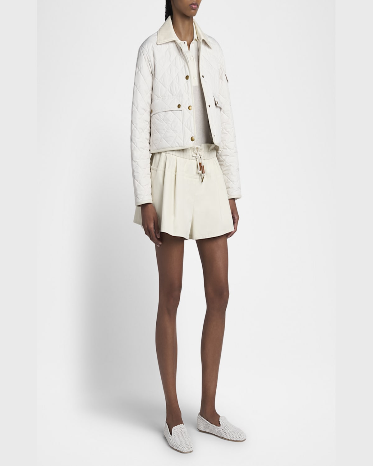 Moncler Chitre Cropped Cotton-canvas Trimmed Padded Quilted Shell Jacket In Ivory