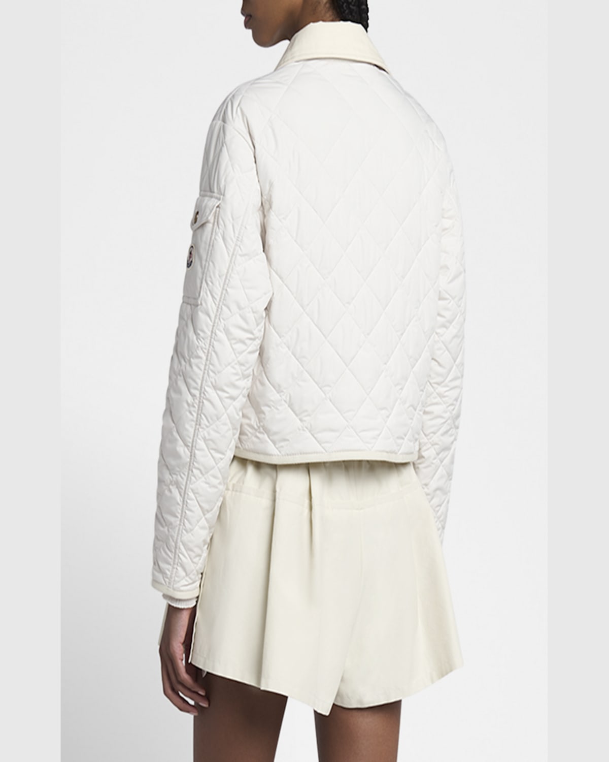 Moncler Chitre Cropped Cotton-canvas Trimmed Padded Quilted Shell Jacket In Ivory