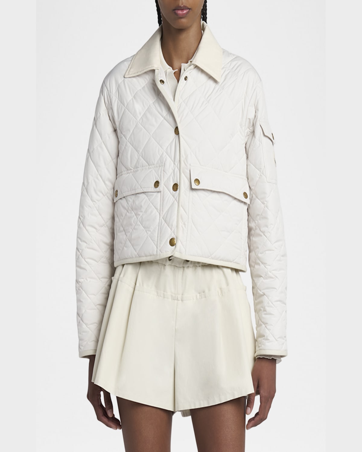 Moncler Chitre Cropped Cotton-canvas Trimmed Padded Quilted Shell Jacket In Ivory
