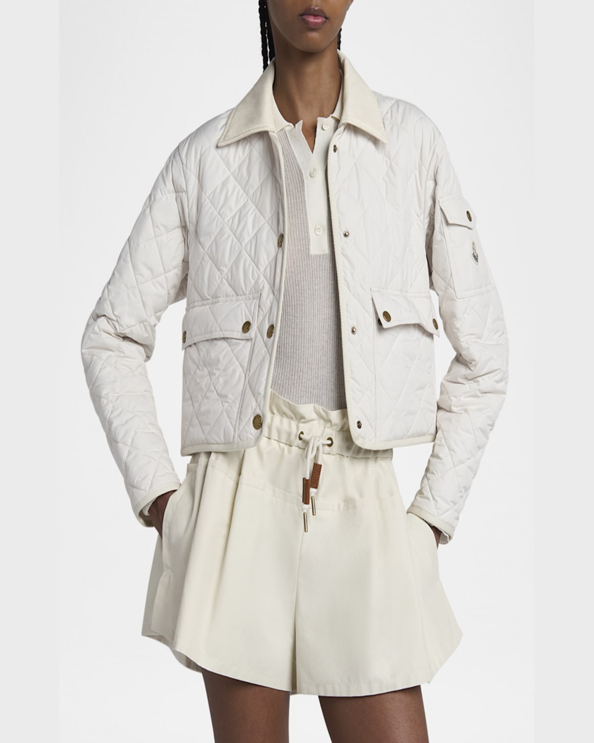 Moncler Chitre Cropped Cotton-canvas Trimmed Padded Quilted Shell Jacket In Ivory