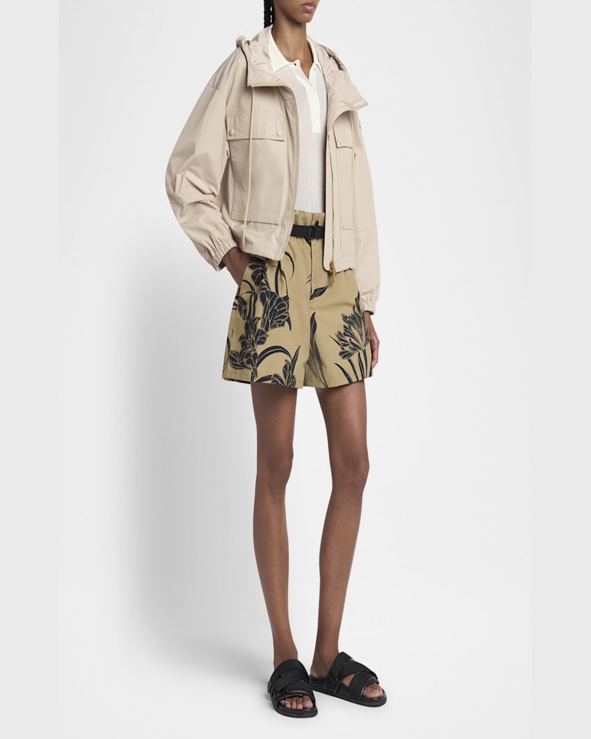 Moncler Sauvan Hooded Cotton Blend Jacket In Beige