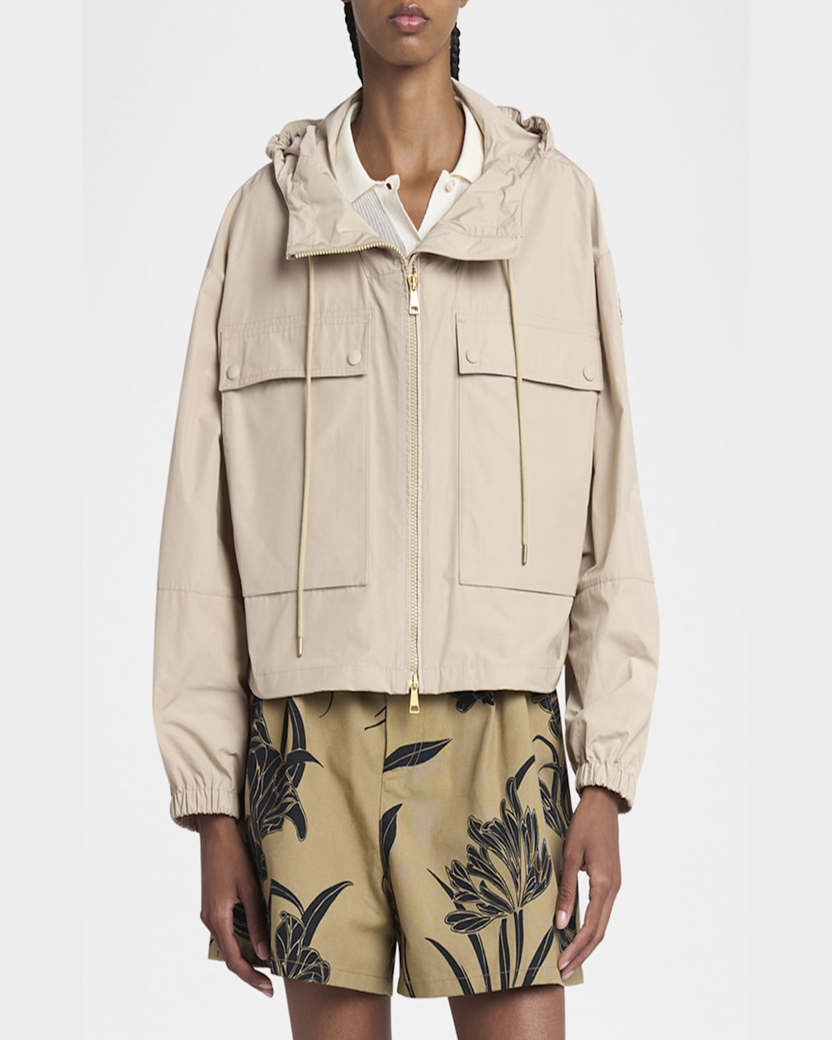 Moncler Sauvan Hooded Cotton Blend Jacket In Beige