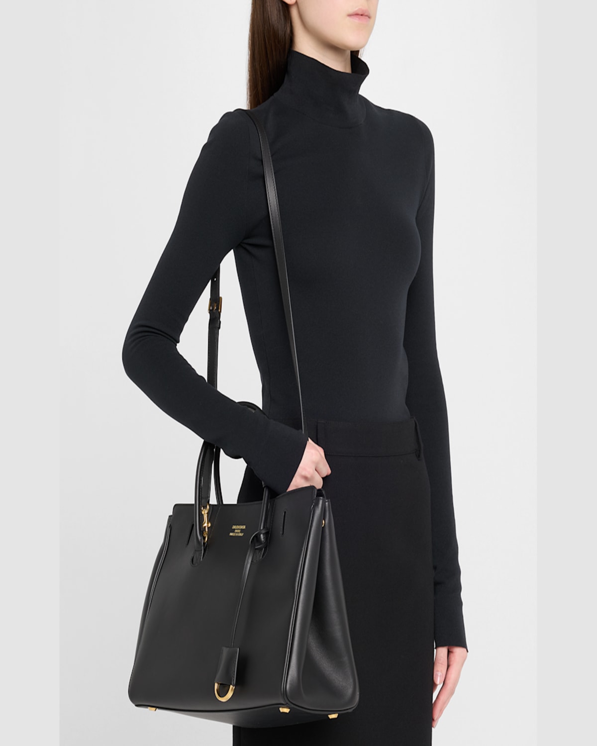 Balenciaga Women Black Leather Mini Carry All Hampton Shopping Bag In Black
