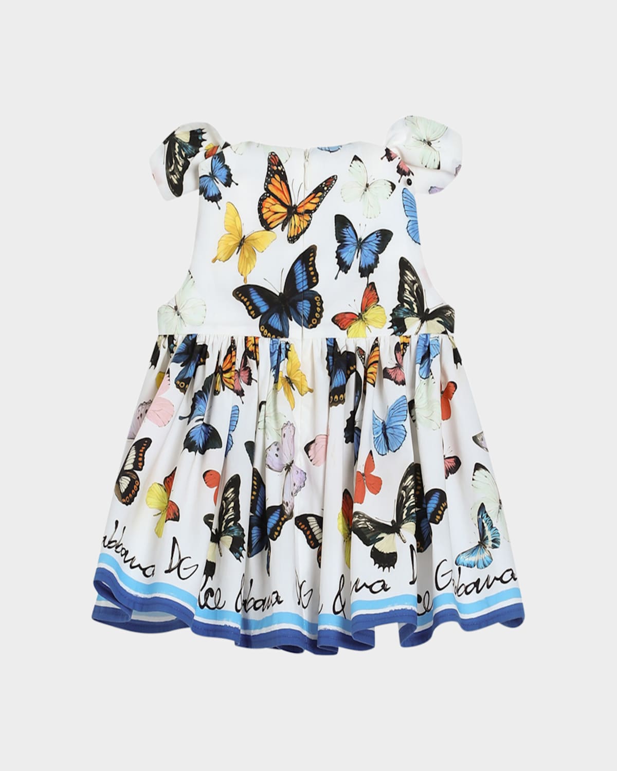Dolce & Gabbana Girl's Butterfly-print Poplin Dress In Farfalle Borod Blu