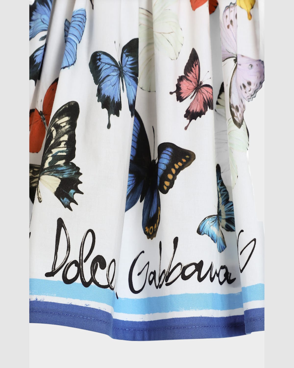 Dolce & Gabbana Girl's Butterfly-print Poplin Dress In Farfalle Borod Blu