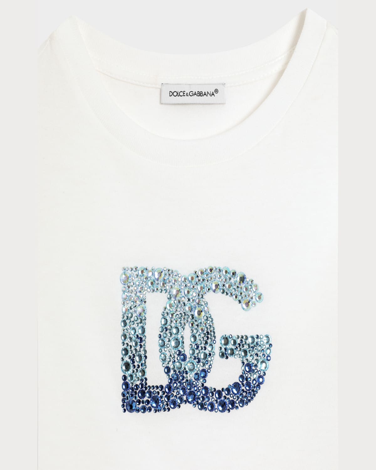 Dolce & Gabbana Girl's Embellished Interlocked Logo-print T-shirt In White