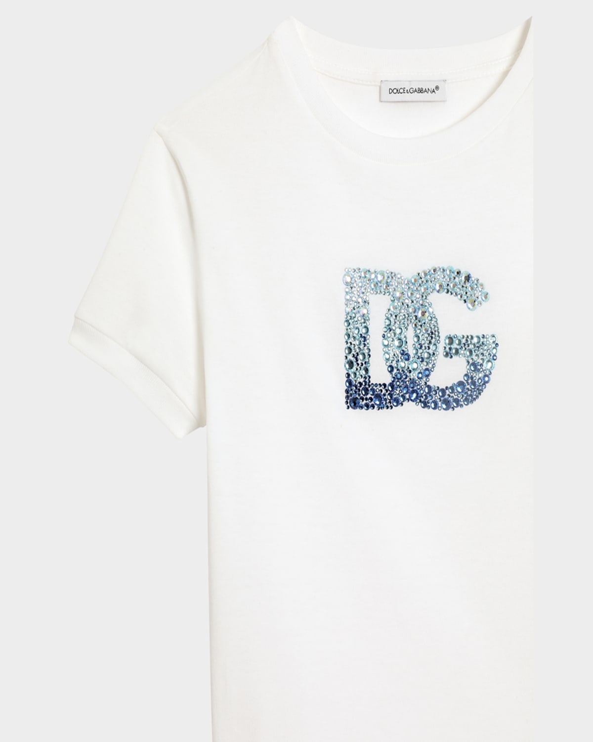 Dolce & Gabbana Girl's Embellished Interlocked Logo-print T-shirt In White