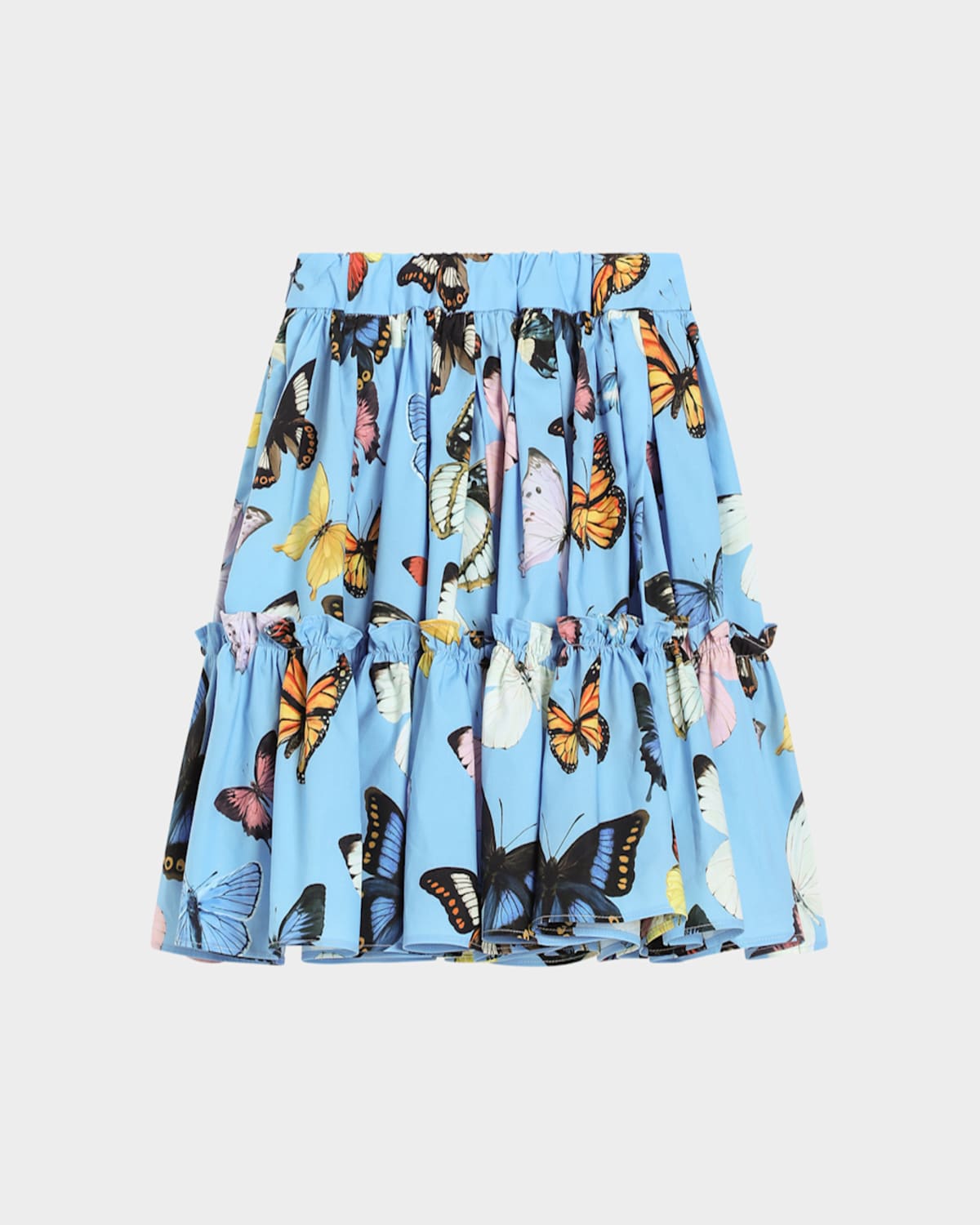 Dolce & Gabbana Girl's Flounced Butterfly-print Skirt In Ltblueprnt
