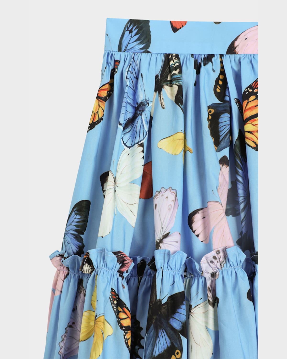 Dolce & Gabbana Girl's Flounced Butterfly-print Skirt In Ltblueprnt