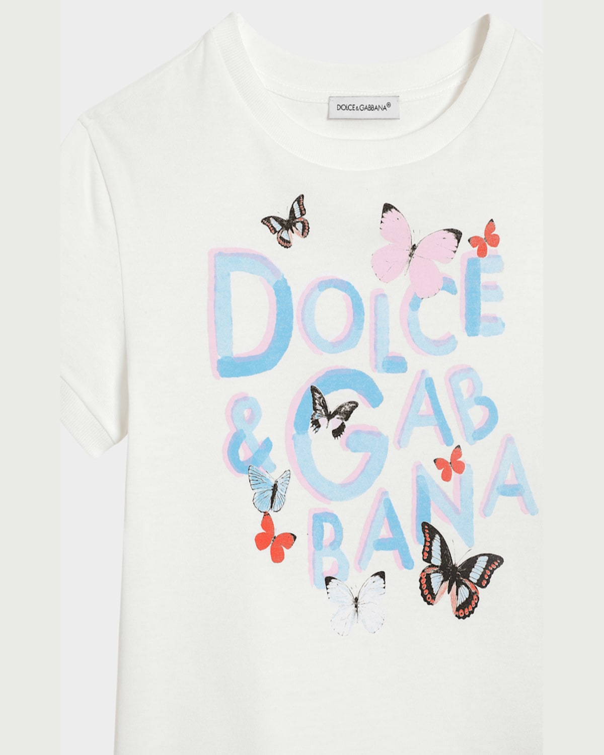 Dolce & Gabbana Girl's Butterfly Graphic Logo-print T-shirt In White