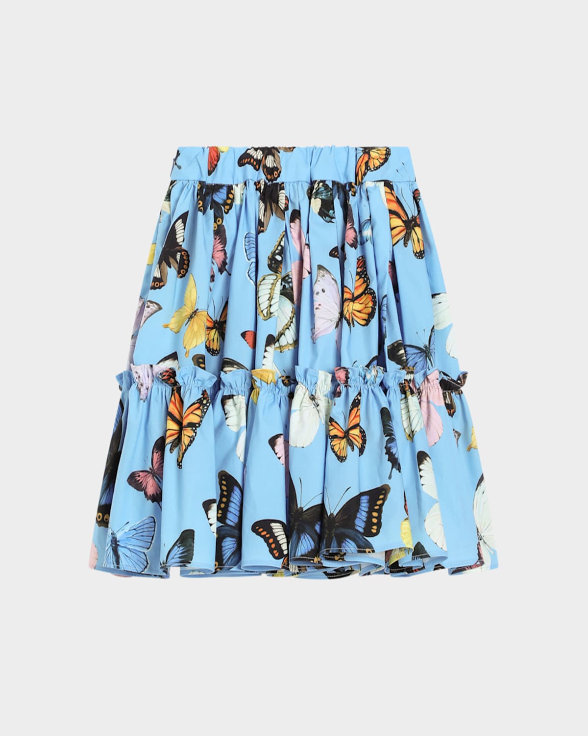 Dolce & Gabbana Girl's Flounced Butterfly-print Skirt In Ltblueprnt