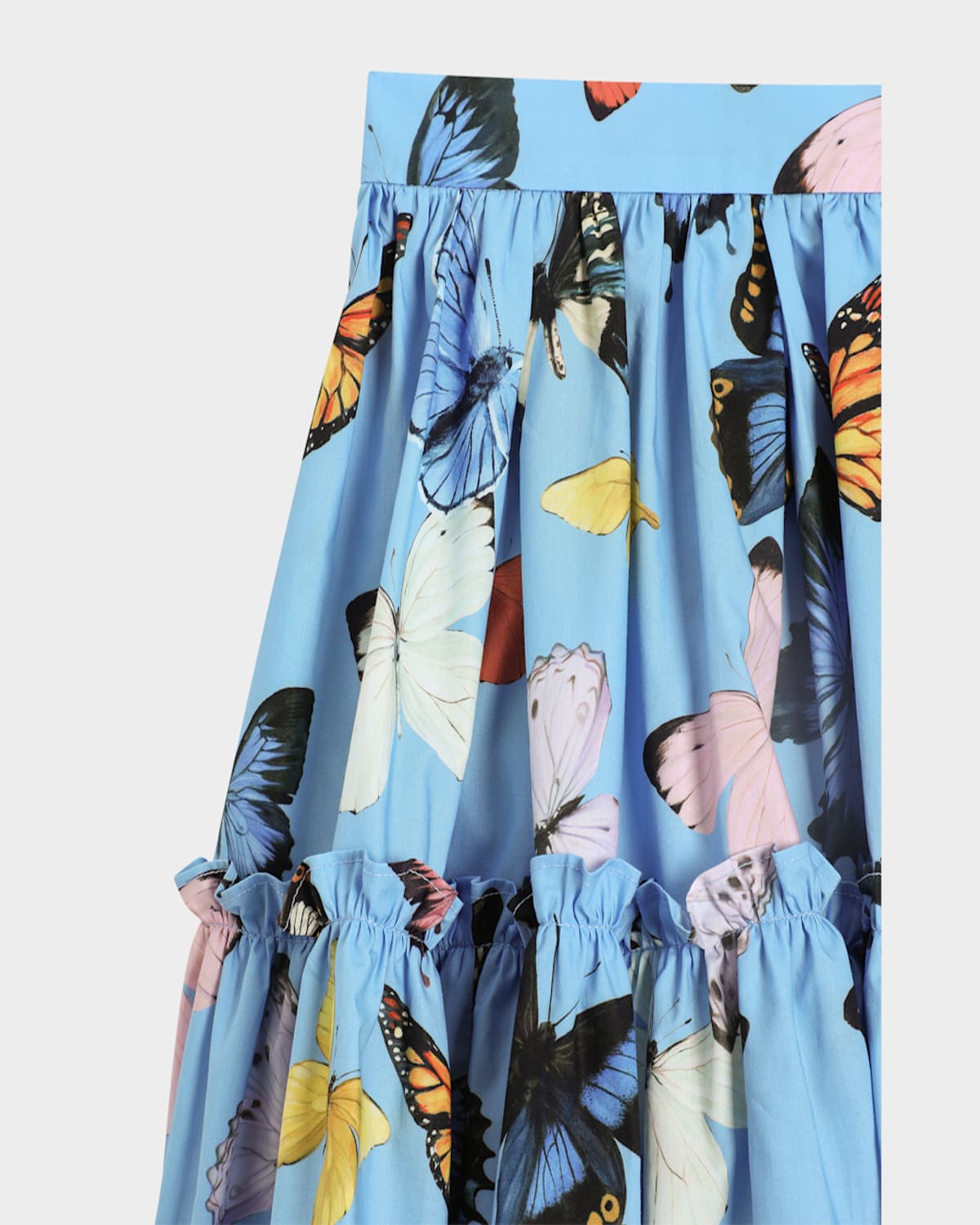 Dolce & Gabbana Girl's Flounced Butterfly-print Skirt In Ltblueprnt