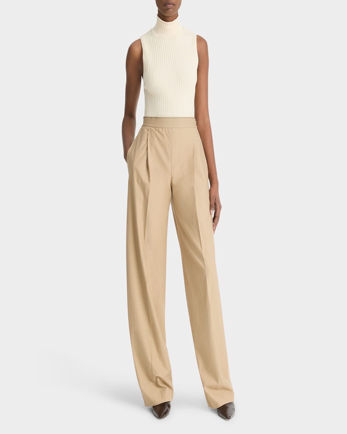 Vince Mid-rise Pleated Wide-leg Pants In Dune Stone