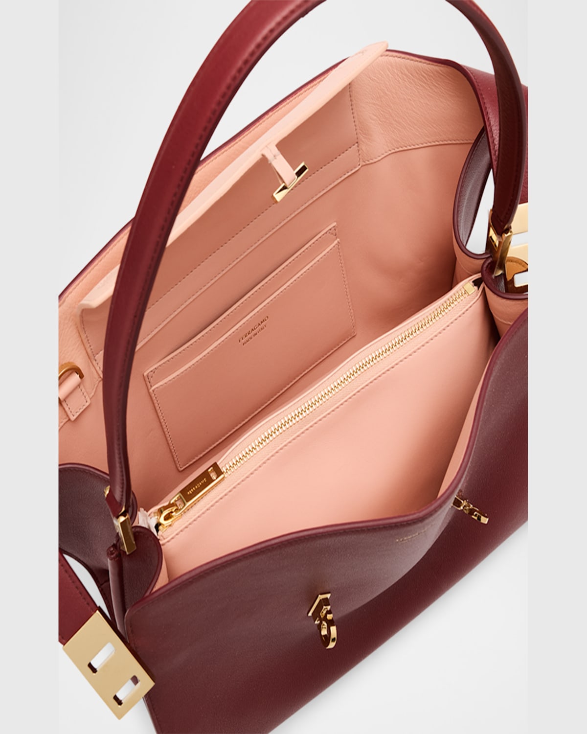 Shop Ferragamo Small Hug Soft Leather Bicolor Shoulder Bag In College Red