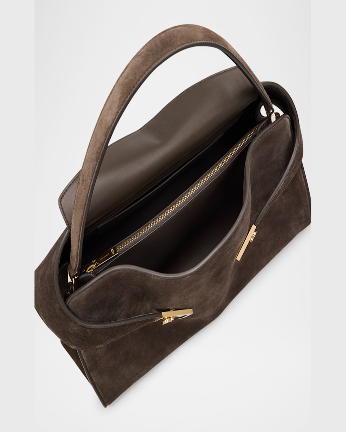 Ferragamo Medium Hug Suede Shoulder Bag In Concrete