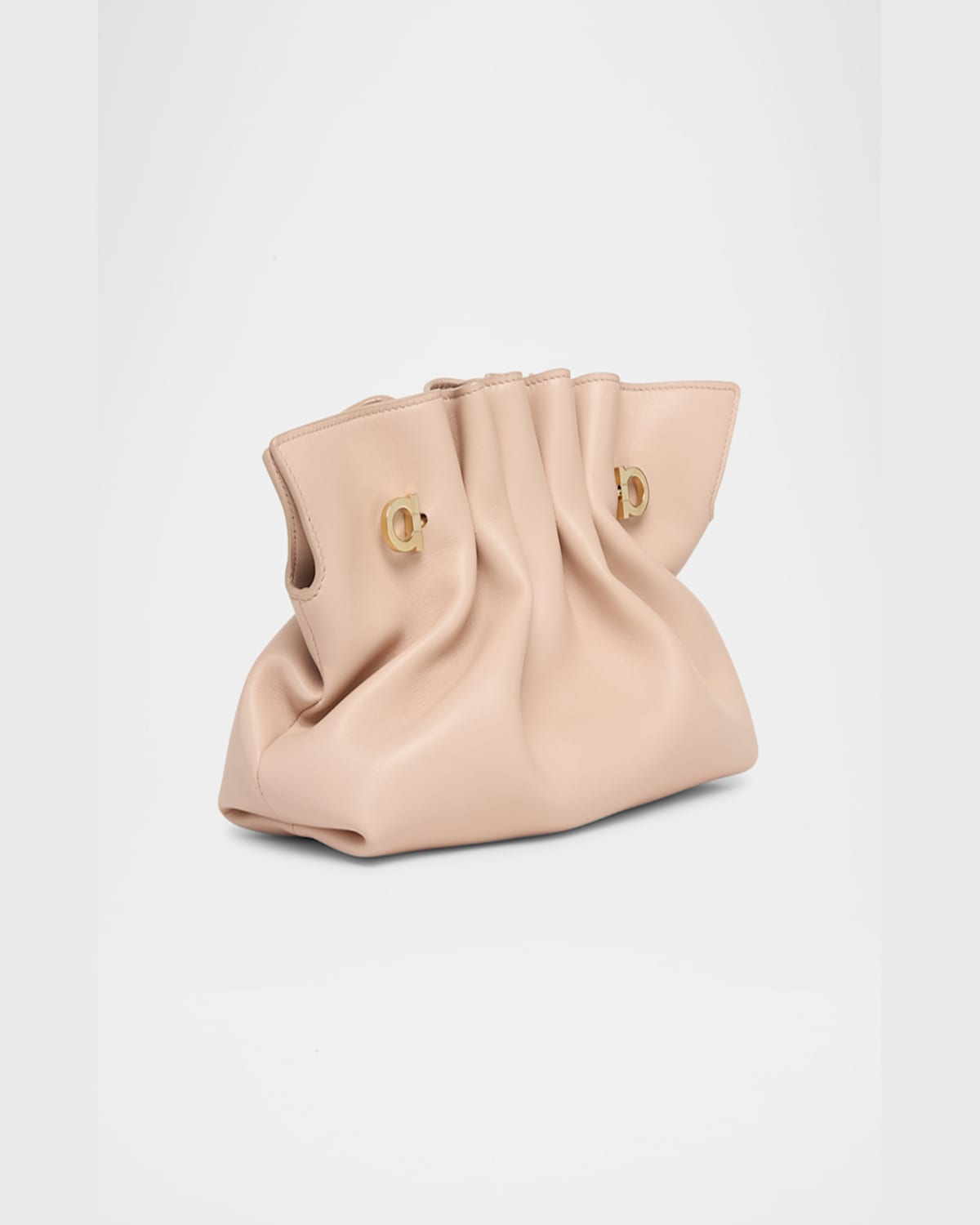 Ferragamo Small Gancio Piercing Soft Leather Shoulder Bag In Plaster