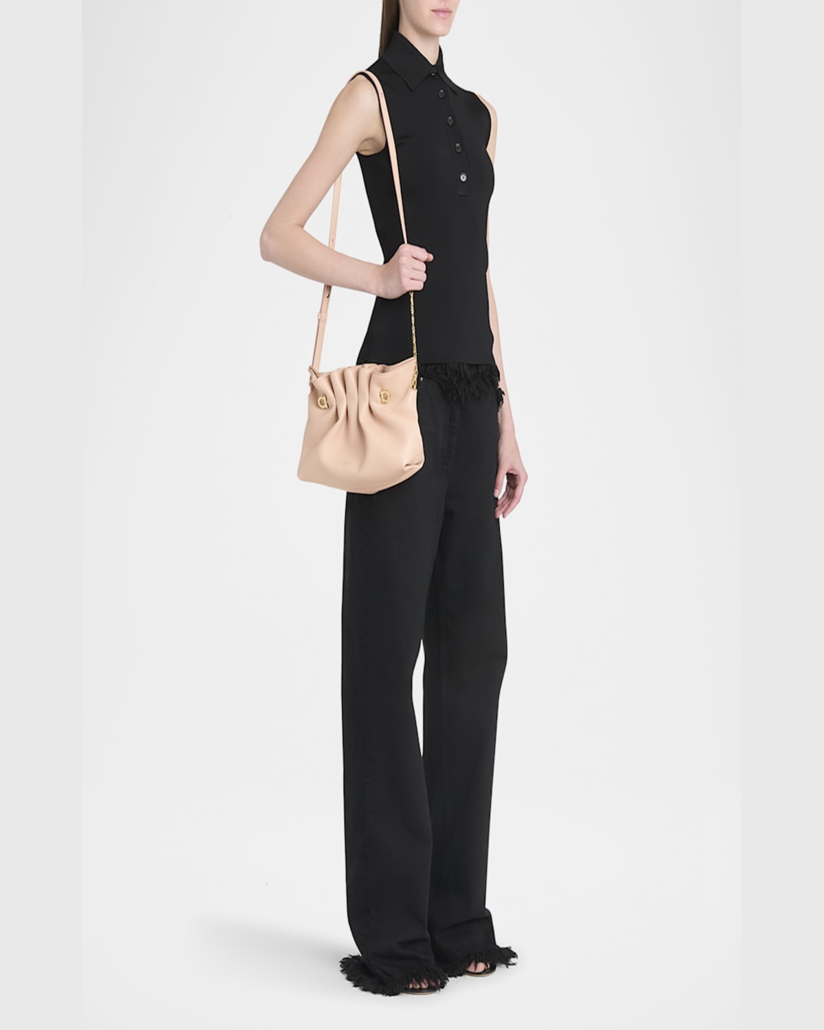 Ferragamo Small Gancio Piercing Soft Leather Shoulder Bag In Plaster