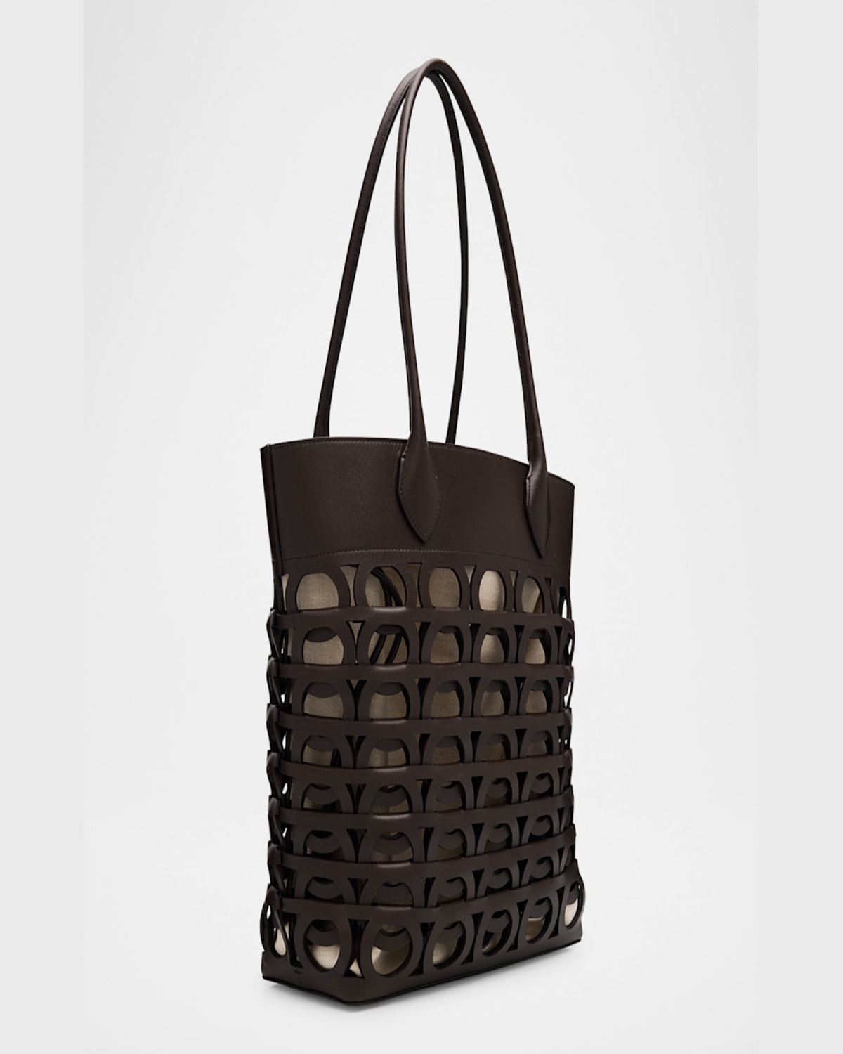 Ferragamo Gancini Leather Tote Bag In Testa Di Moro