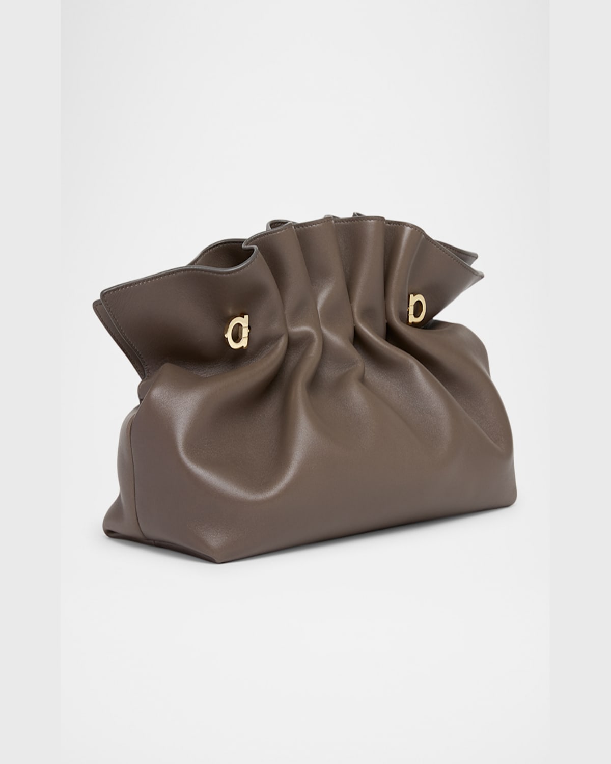 Ferragamo Piercing Medium Ruched Leather Shoulder Bag In Concrete