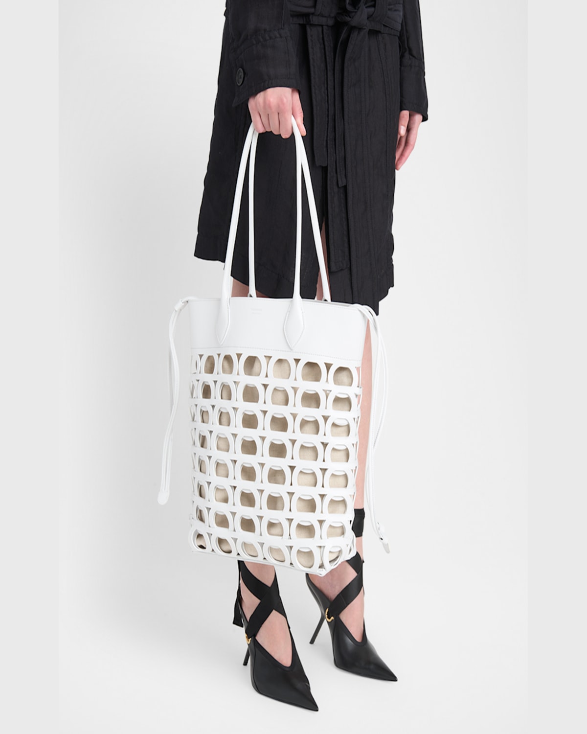 Ferragamo Small Gancini Interlock Tote In Optic White