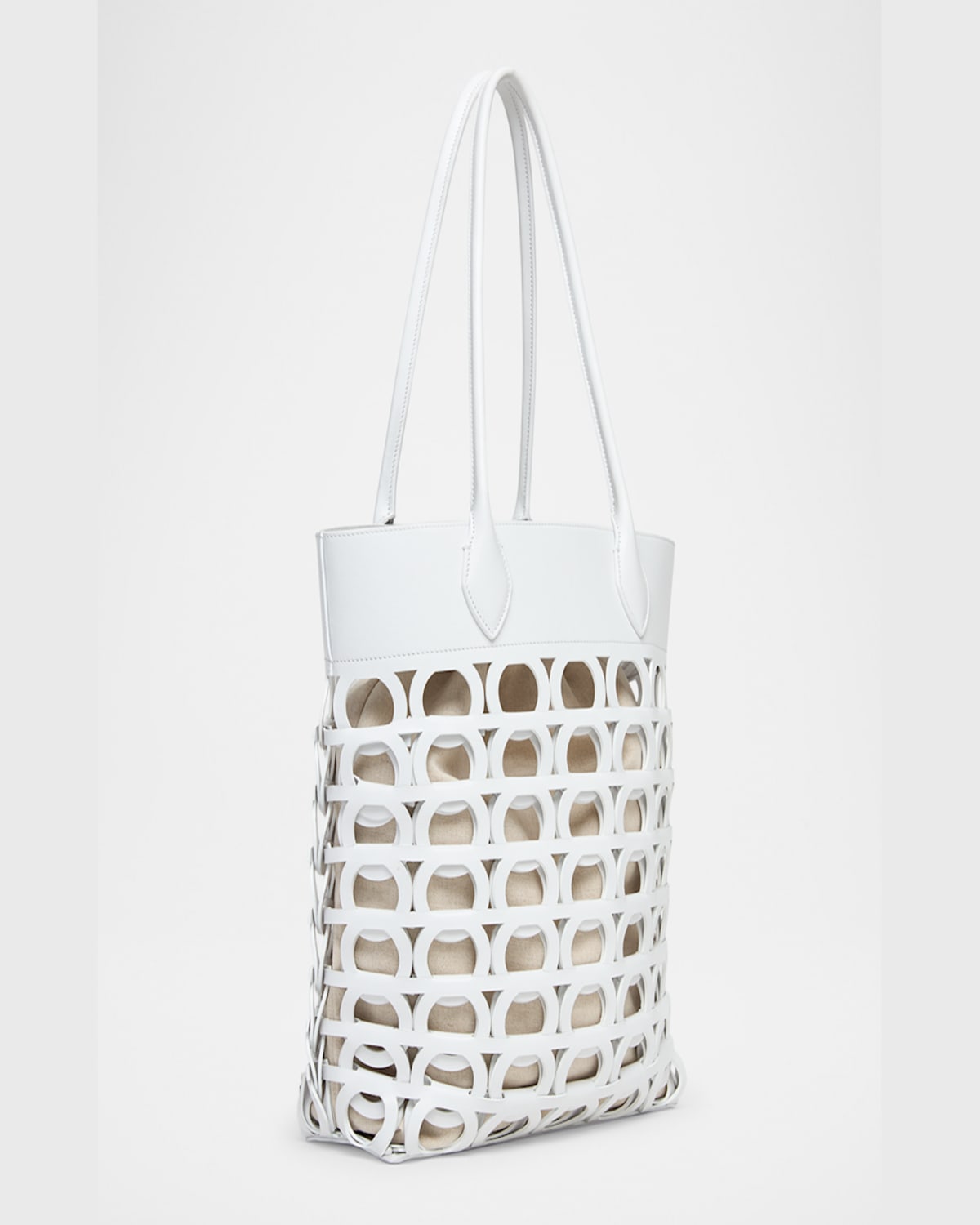 Ferragamo Small Gancini Interlock Tote In Optic White