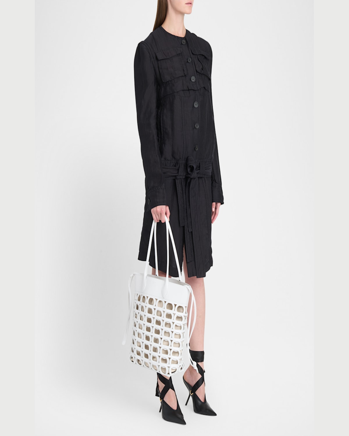 Ferragamo Small Gancini Interlock Tote In Optic White