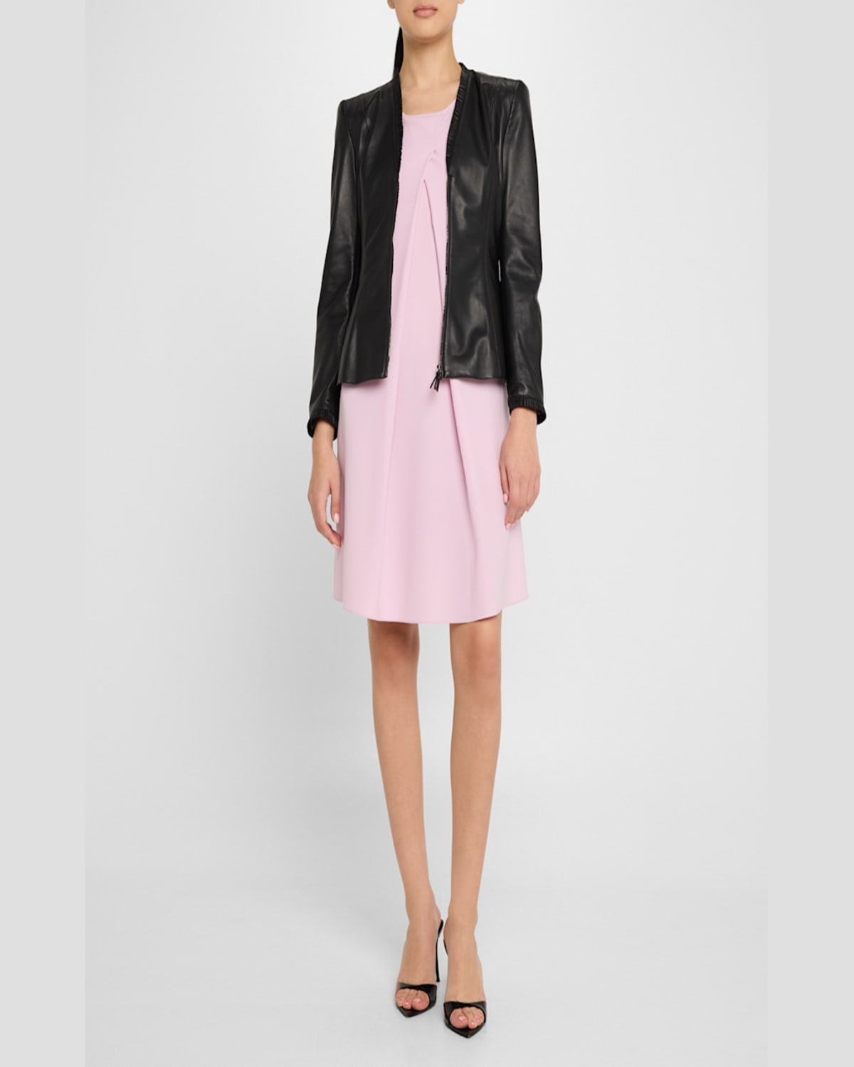 Emporio Armani Tailored Zip-front Nappa Leather Jacket In Black