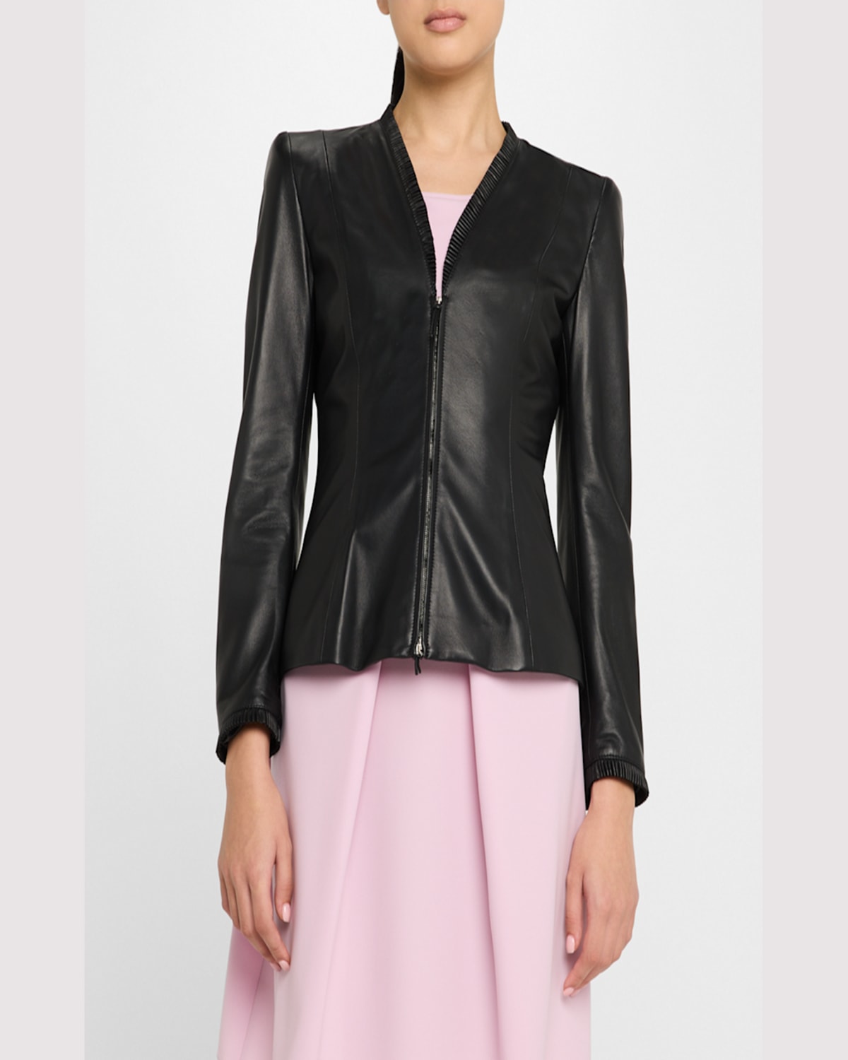 Emporio Armani Tailored Zip-front Nappa Leather Jacket In Black