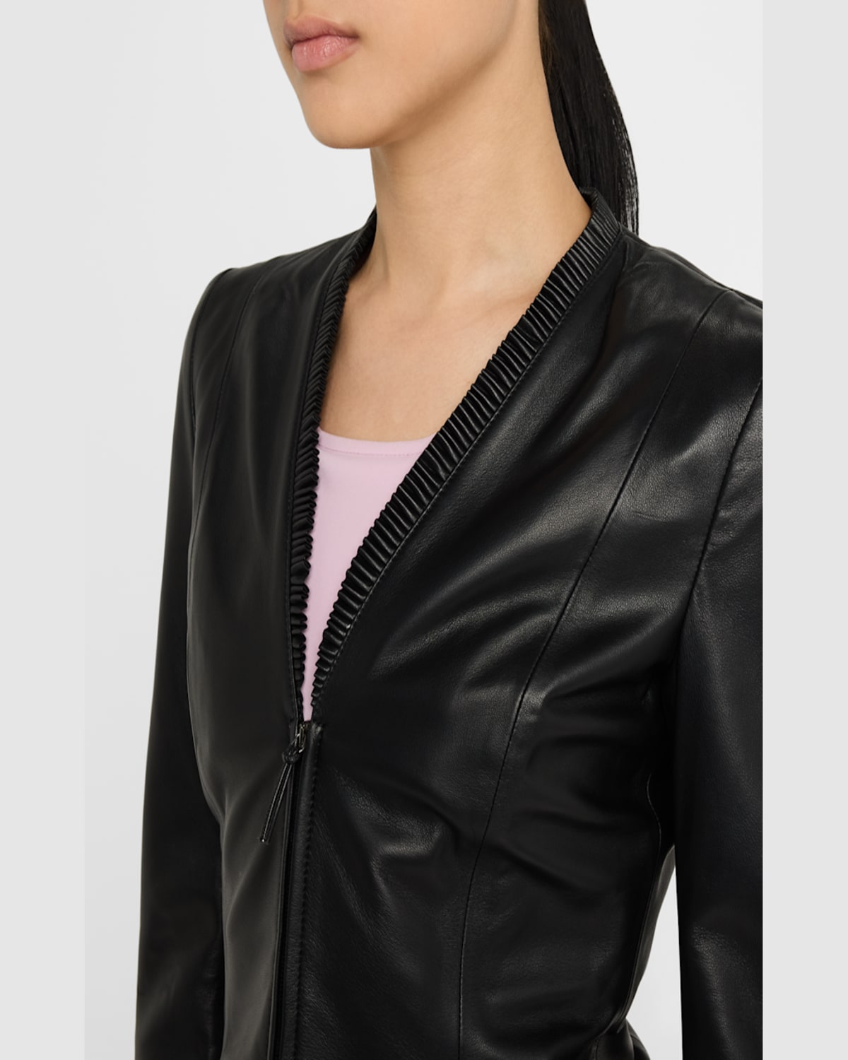 Emporio Armani Tailored Zip-front Nappa Leather Jacket In Black