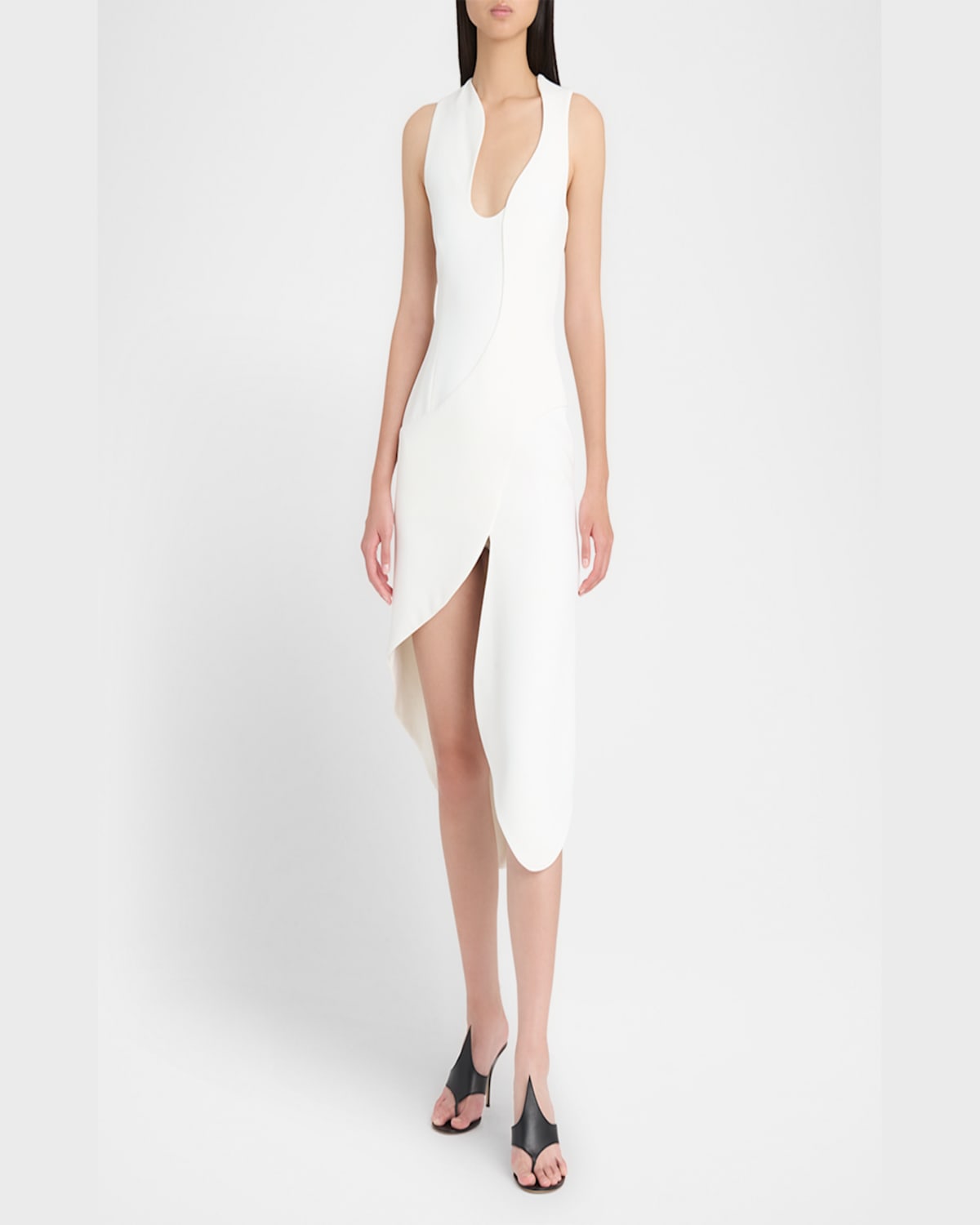 Shop Ferragamo Sleeveless High-low Midi Dress In Mascarpone