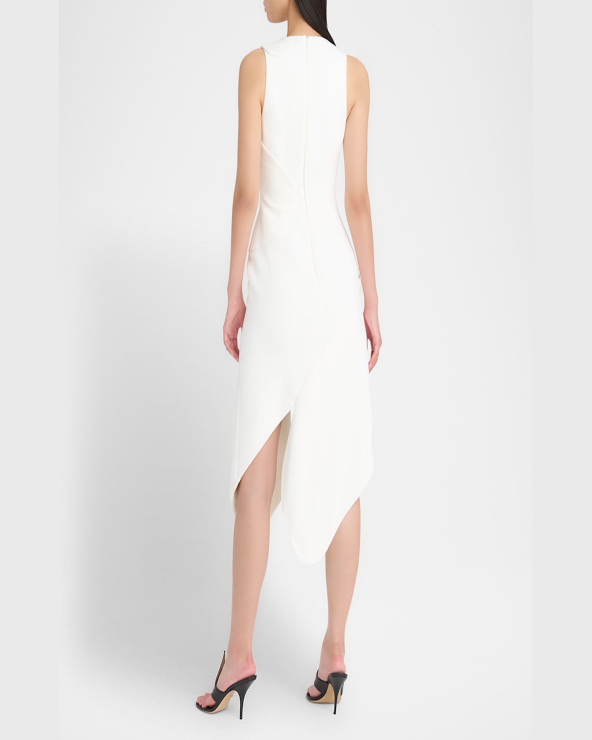 Shop Ferragamo Sleeveless High-low Midi Dress In Mascarpone