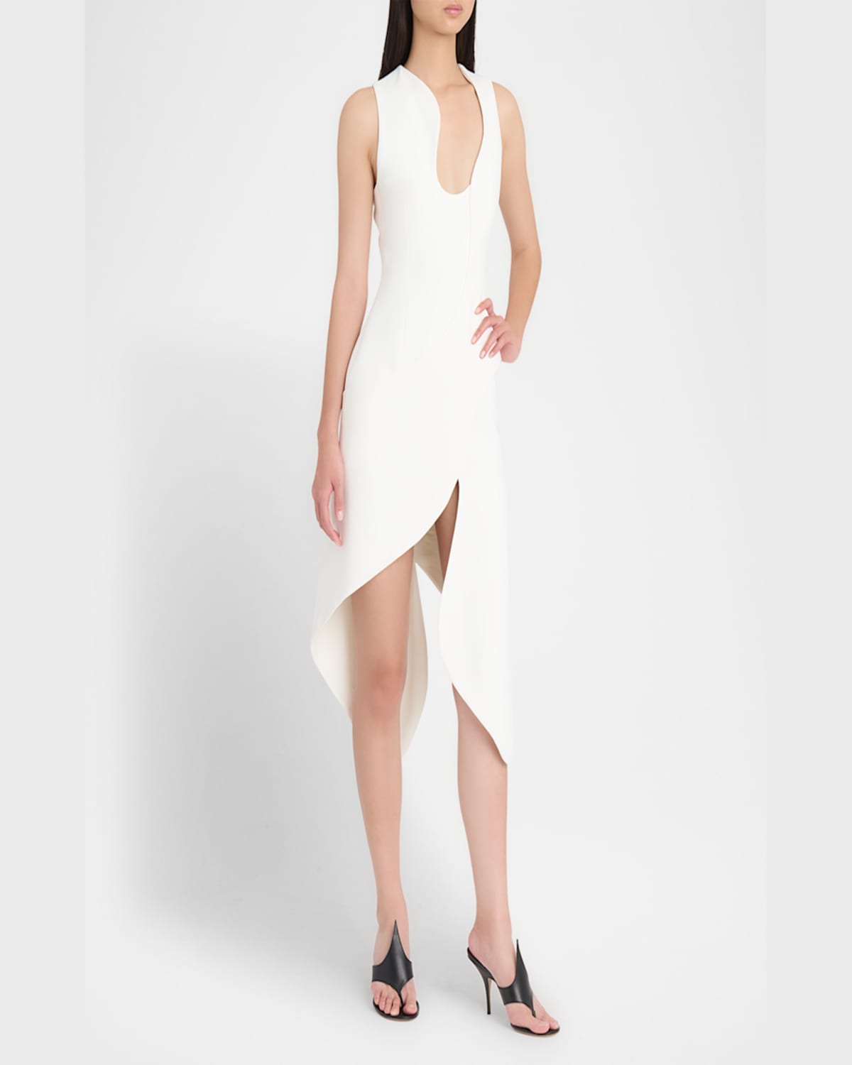 Shop Ferragamo Sleeveless High-low Midi Dress In Mascarpone