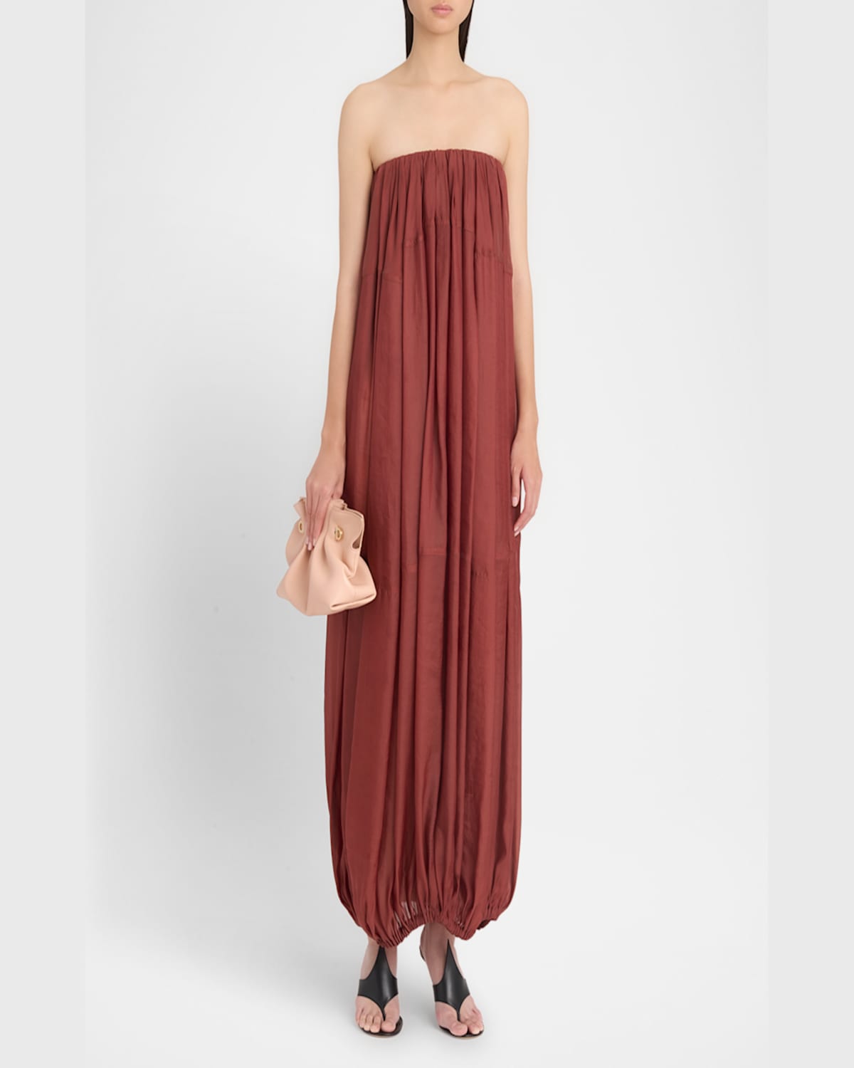 Ferragamo Burgundy Voluminous Bustier Maxi Dress In Brick