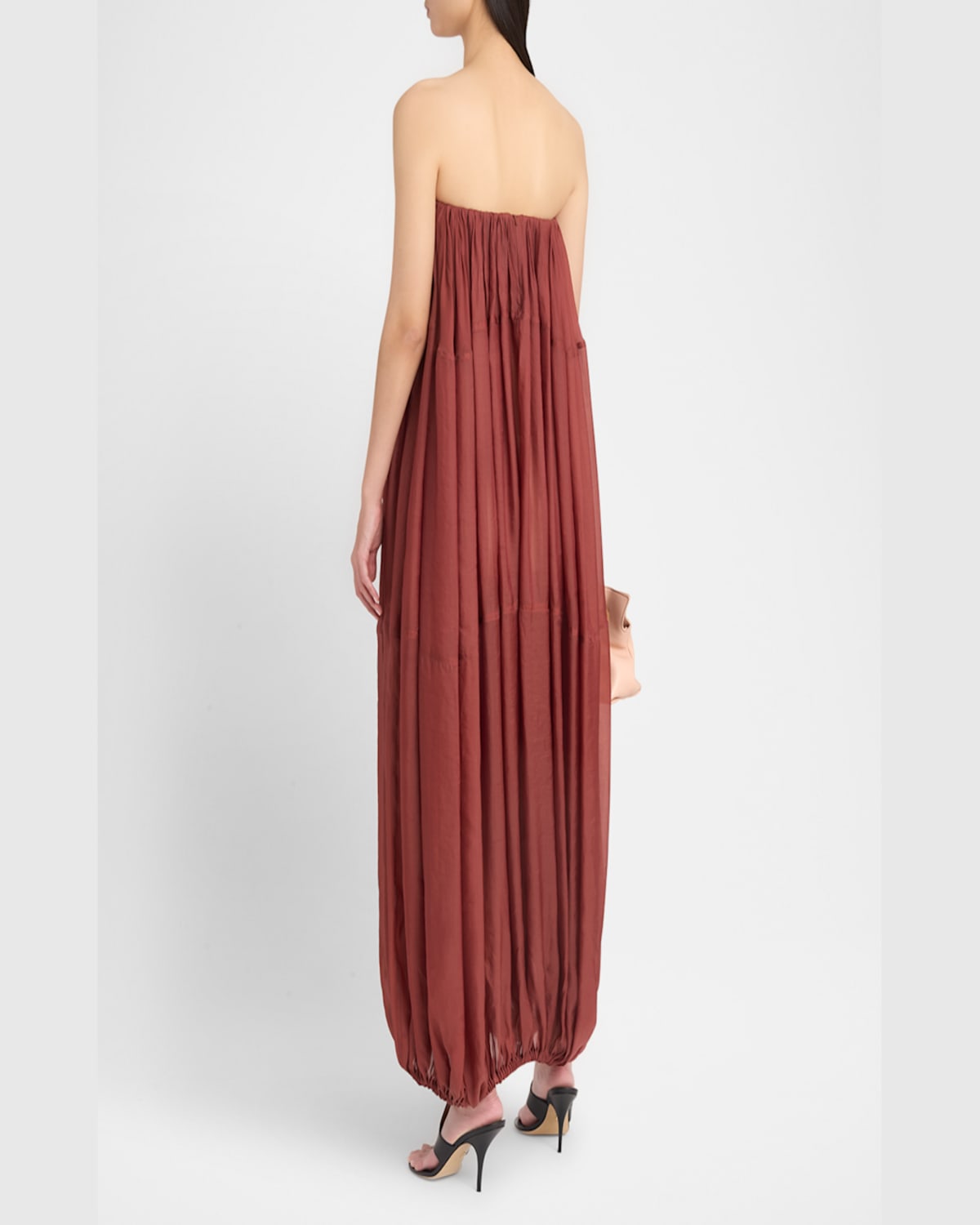 Ferragamo Burgundy Voluminous Bustier Maxi Dress In Brick
