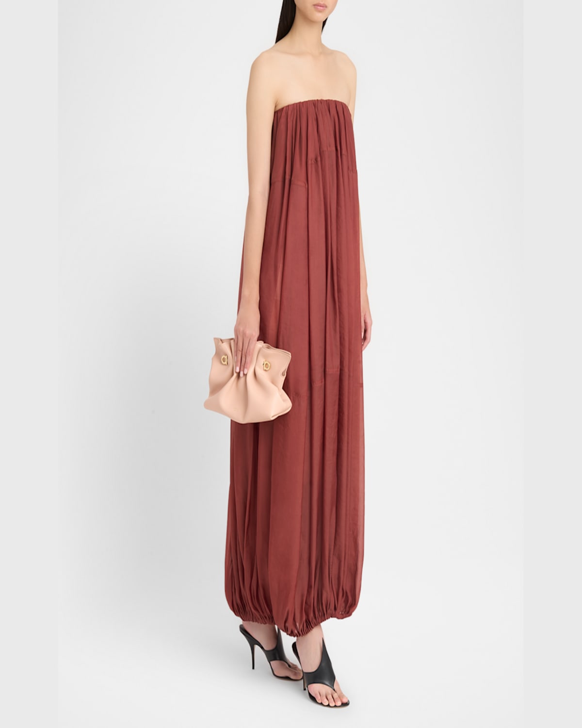 Ferragamo Burgundy Voluminous Bustier Maxi Dress In Brick