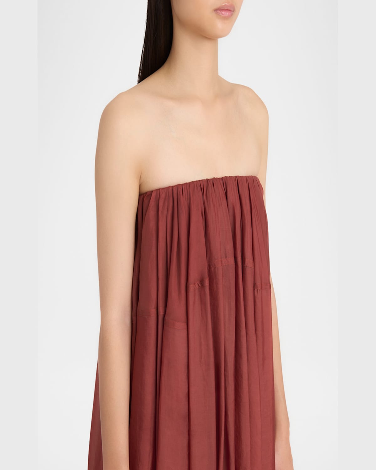 Ferragamo Burgundy Voluminous Bustier Maxi Dress In Brick