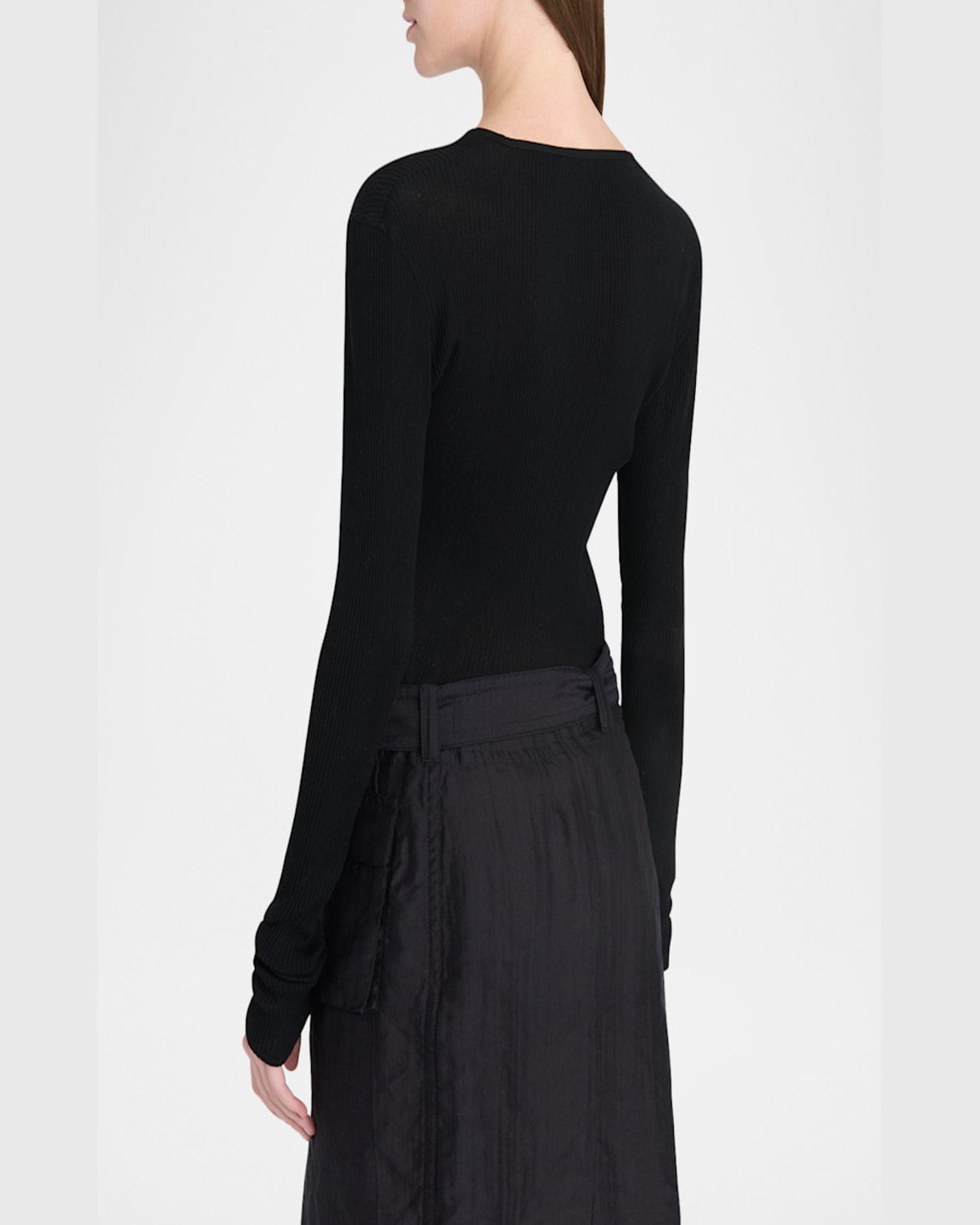 Ferragamo Wavy Scoop-neck Long-sleeve Top In Nero