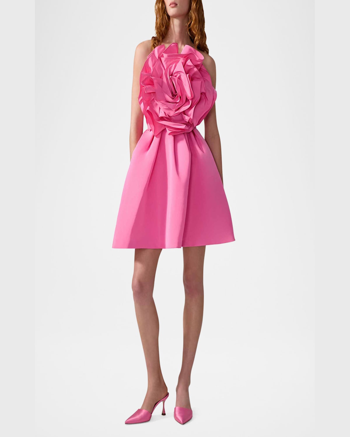 Carolina Herrera Flower Strapless Mini Dress In Happy Pink