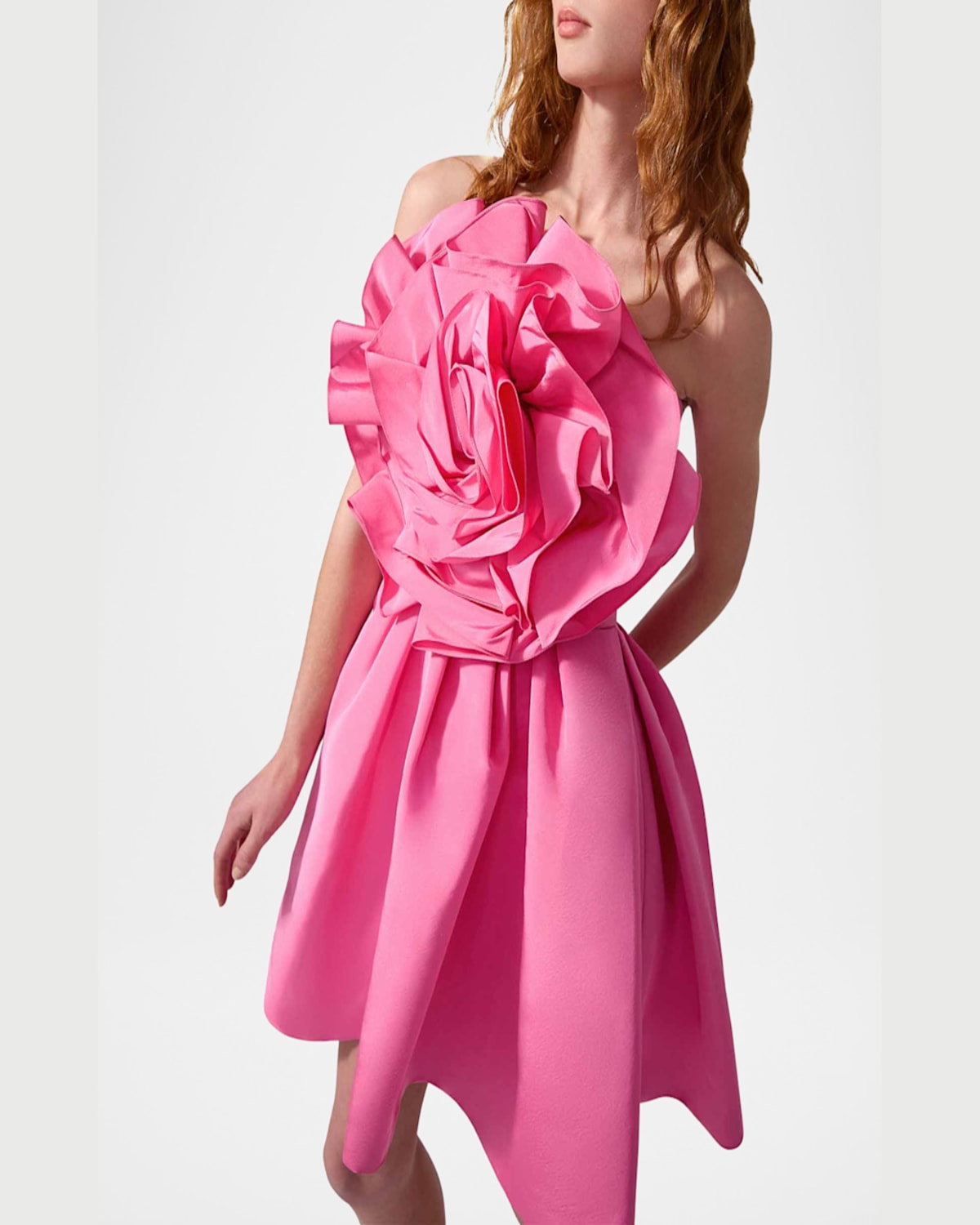 Carolina Herrera Flower Strapless Mini Dress In Happy Pink