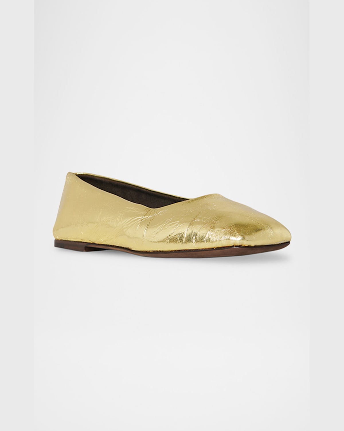 The Row Square Laminated Leather Ballerina Flats In Gold