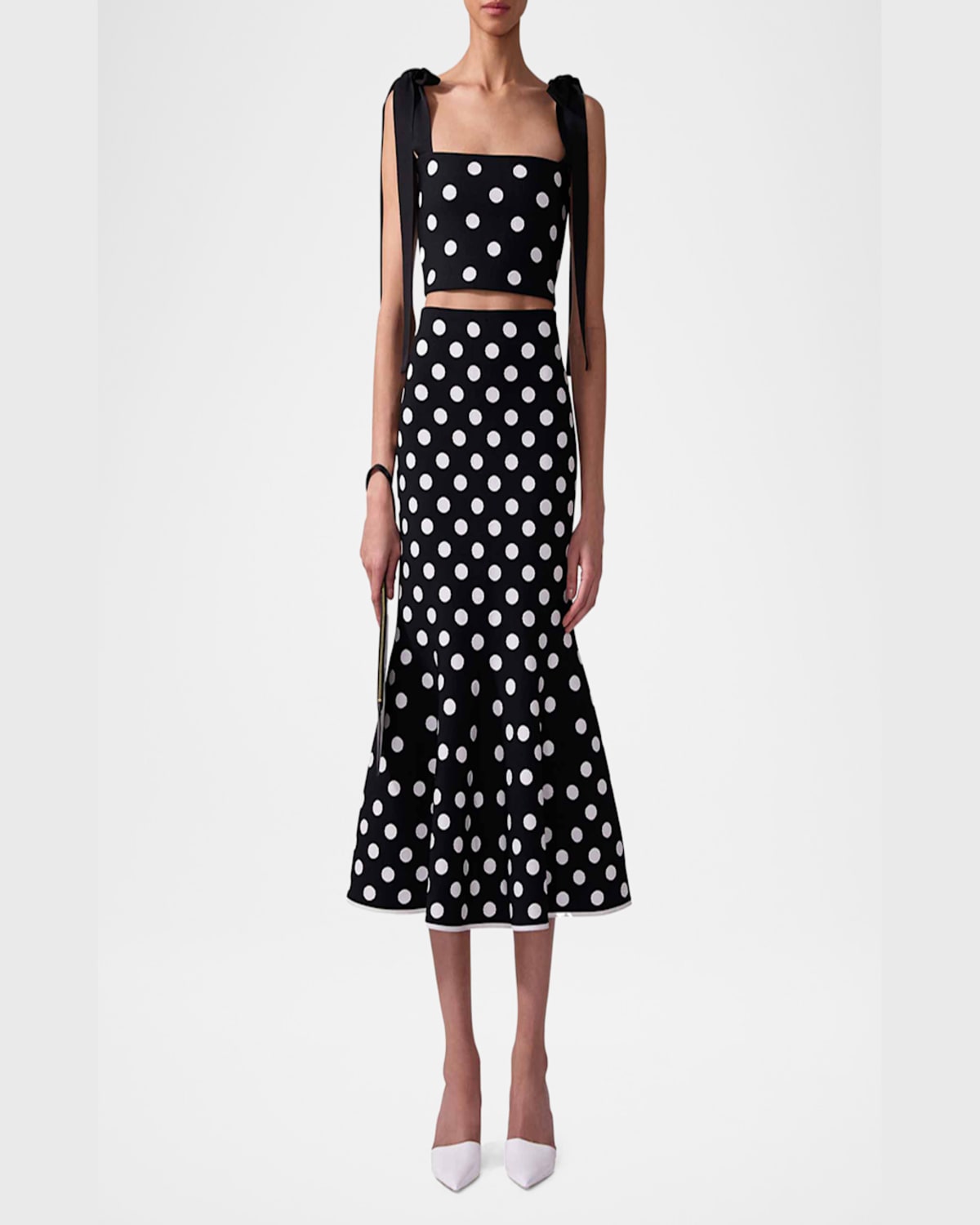 Shop Carolina Herrera Polka-dot Midi Trumpet Skirt In Blackwhite