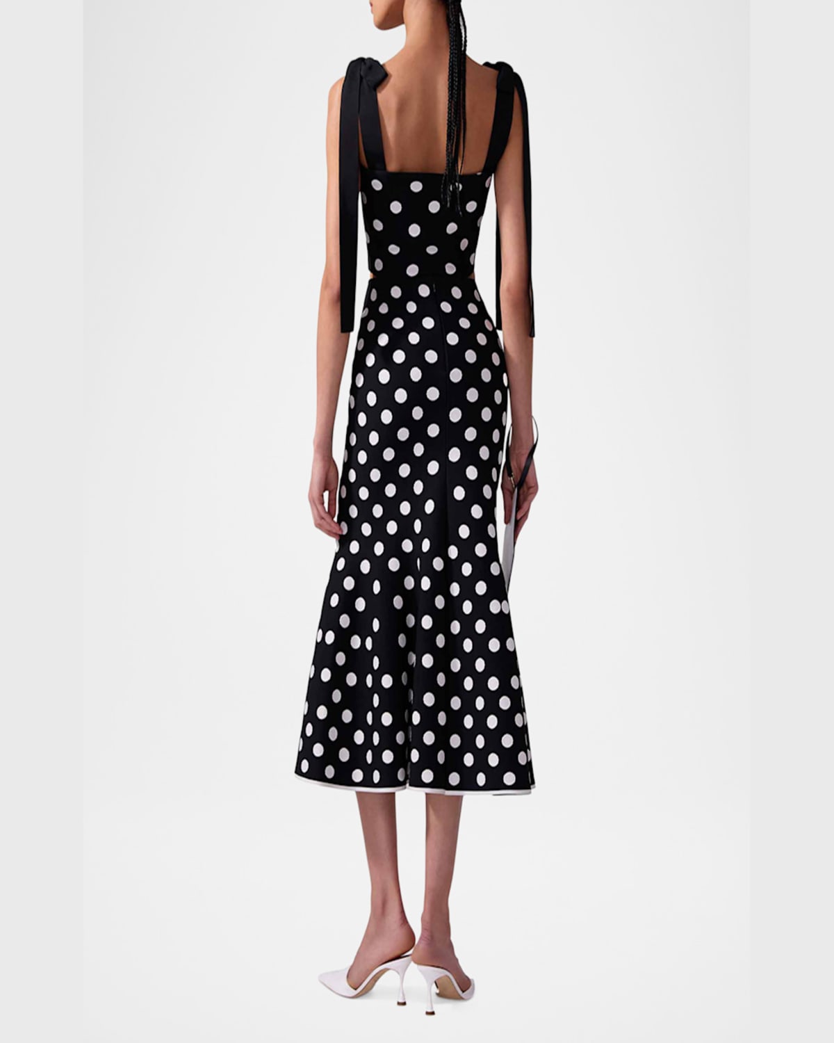 Shop Carolina Herrera Polka-dot Midi Trumpet Skirt In Blackwhite