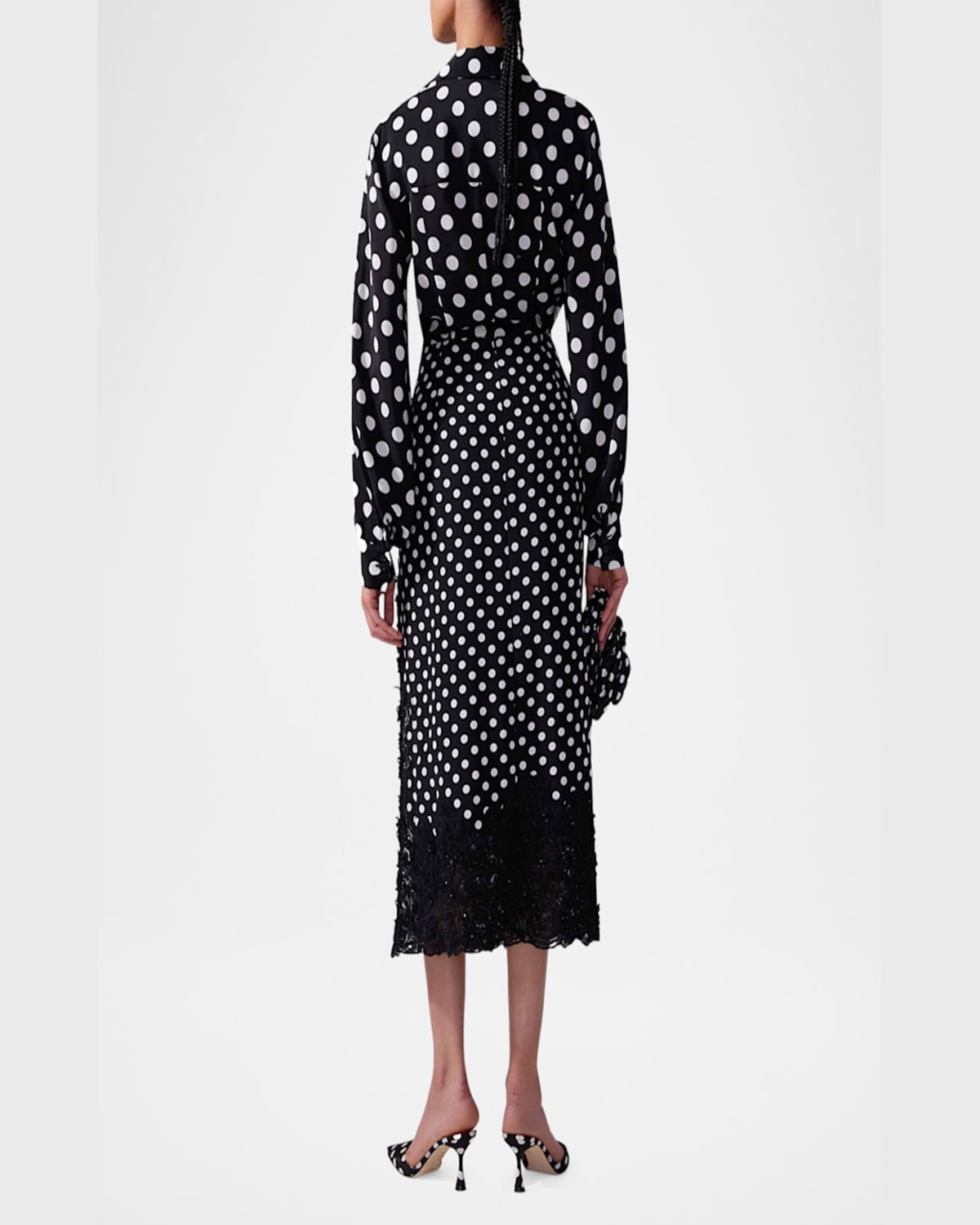 Shop Carolina Herrera Polka-dot Lace Slit Midi Skirt In Blackivory