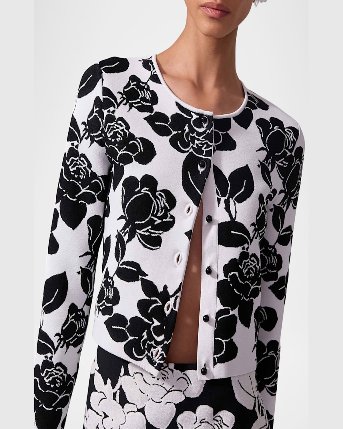 Shop Carolina Herrera Flower Crop Cardigan In Whiteblack