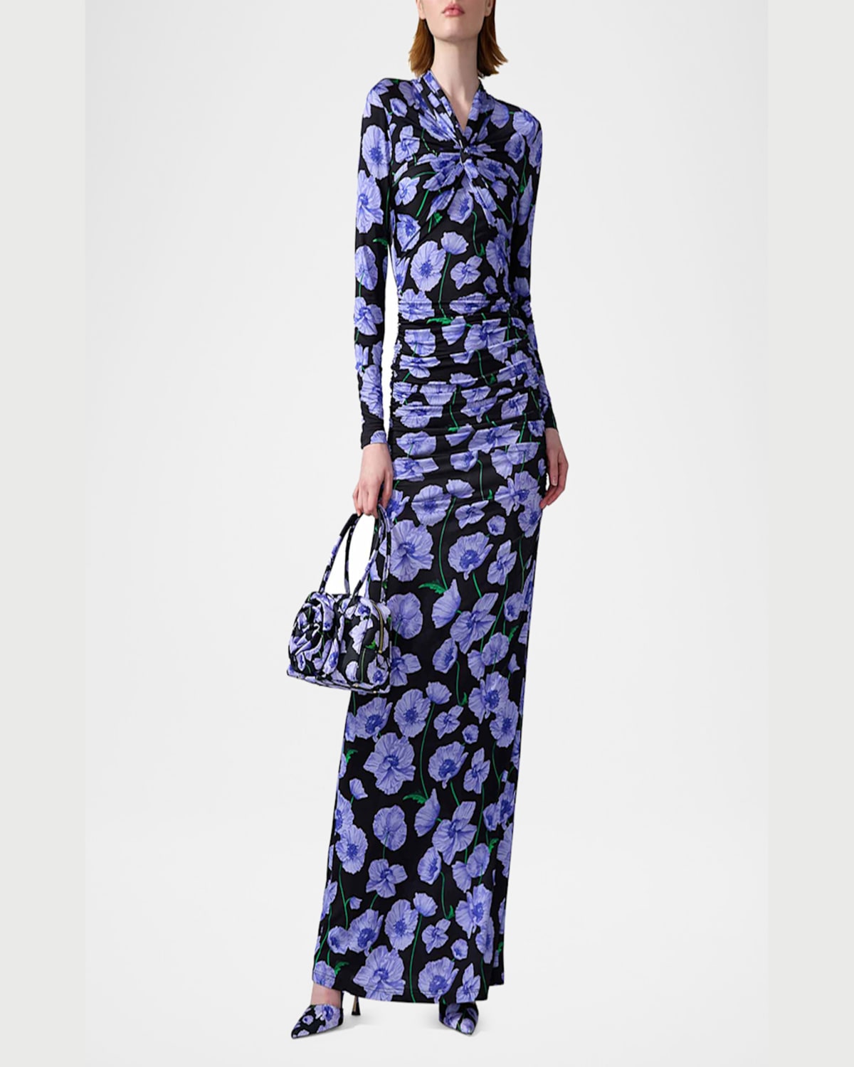 Shop Carolina Herrera Twisted-neck Long-sleeve Gown In Black Multi