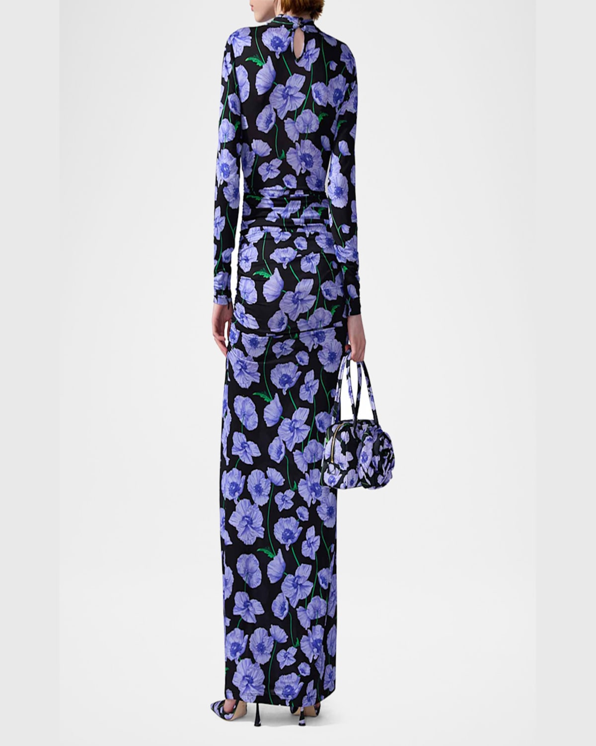 Shop Carolina Herrera Twisted-neck Long-sleeve Gown In Black Multi