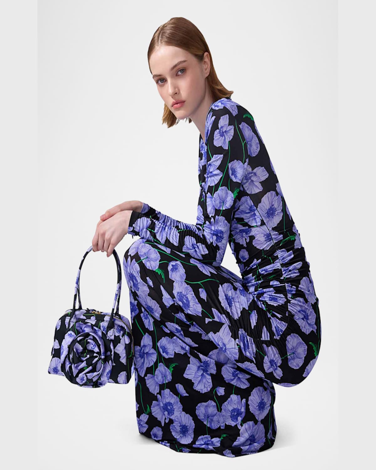 Shop Carolina Herrera Twisted-neck Long-sleeve Gown In Black Multi