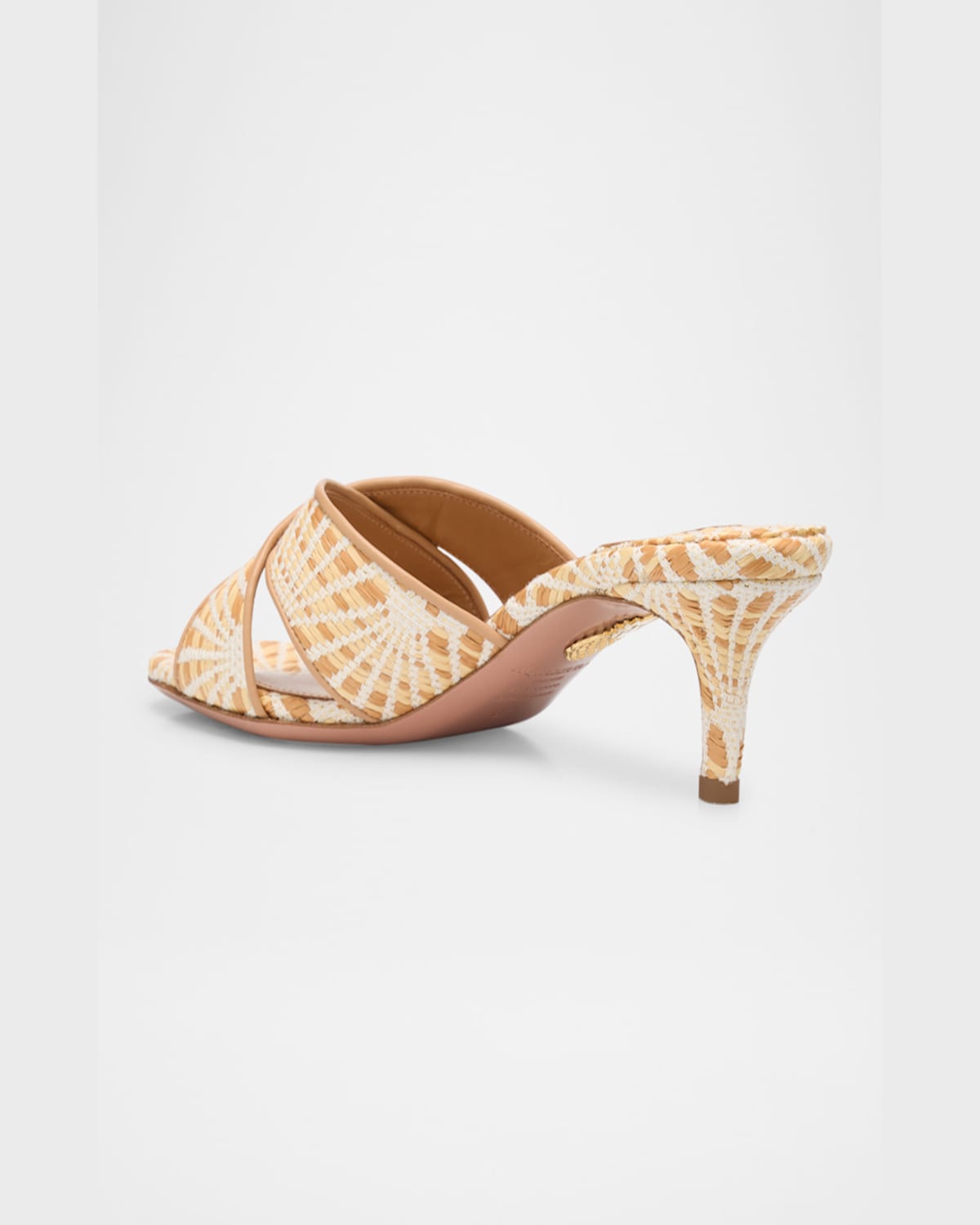Aquazzura Bicolor Raffia Crisscross Slide Sandals In Natural