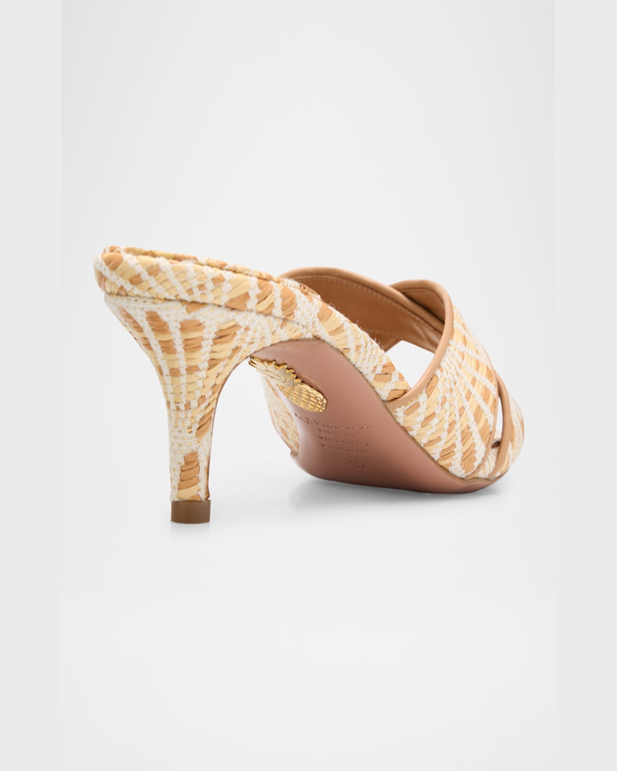 Aquazzura Bicolor Raffia Crisscross Slide Sandals In Natural